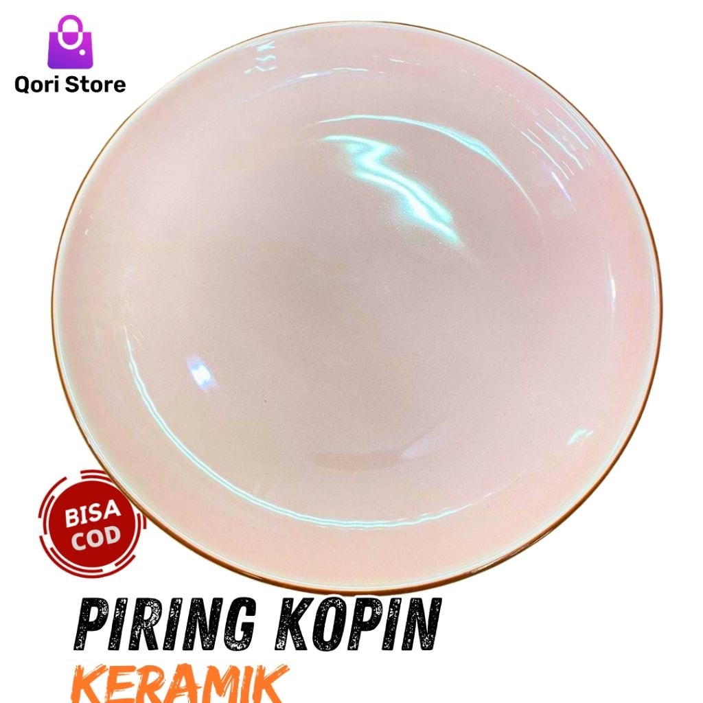 Piring Kopin Motif Kerang Pink 24cm / Piring Keramik Pink Polos / Piring Keramik Polos - Aceh - Qori