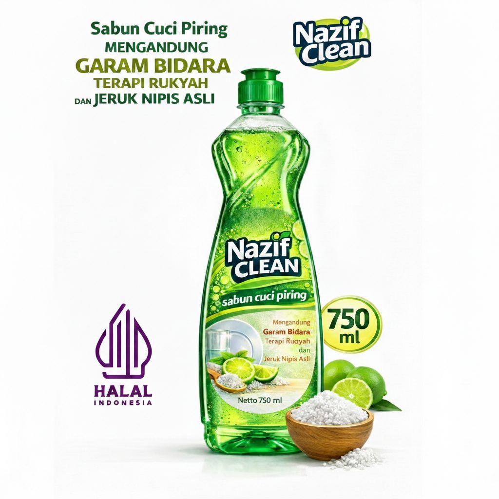 Nazif Clean Sabun Cuci Piring Garam Bidara Terapi Ruqyah & Jeruk Nipis 750 ml