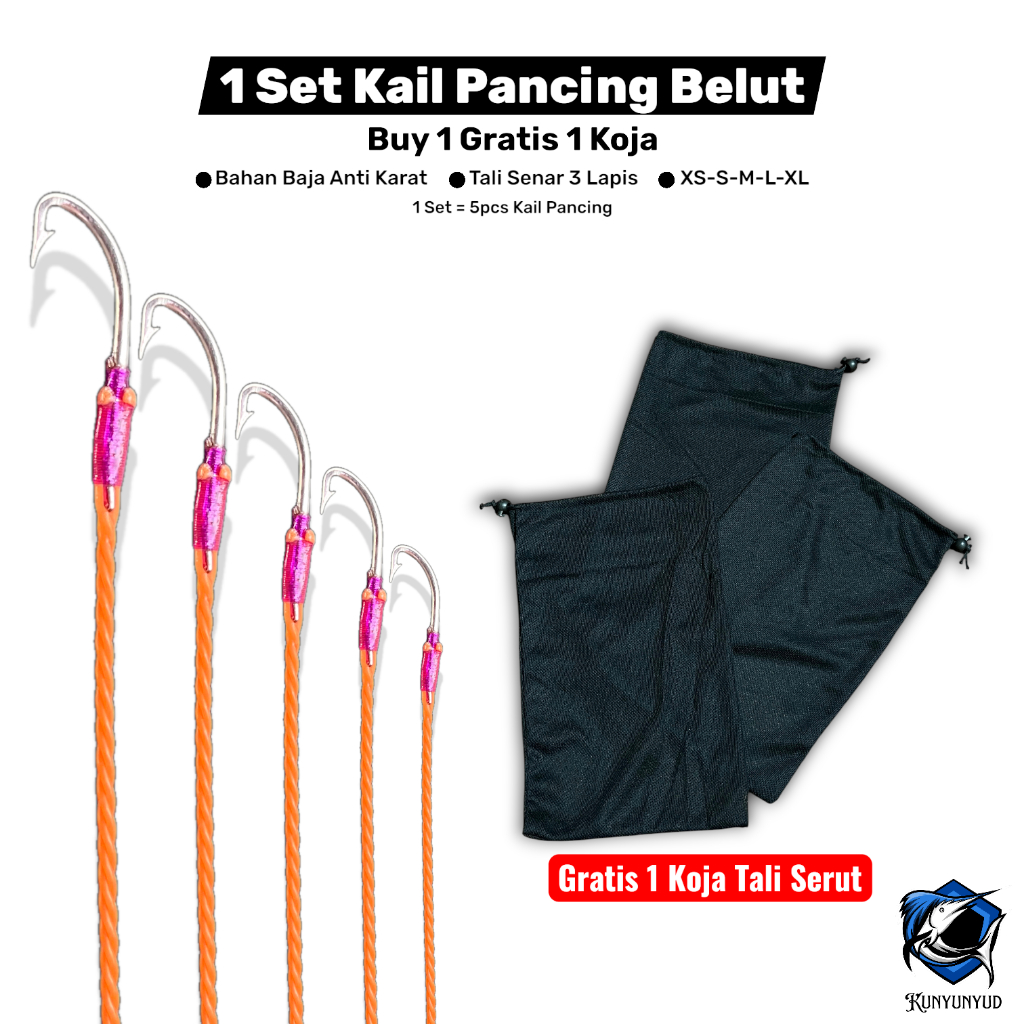5PCS Kail Pancing Belut Sawah Siap Pakai | Baja Tahan Karat | Kuat & Tajam