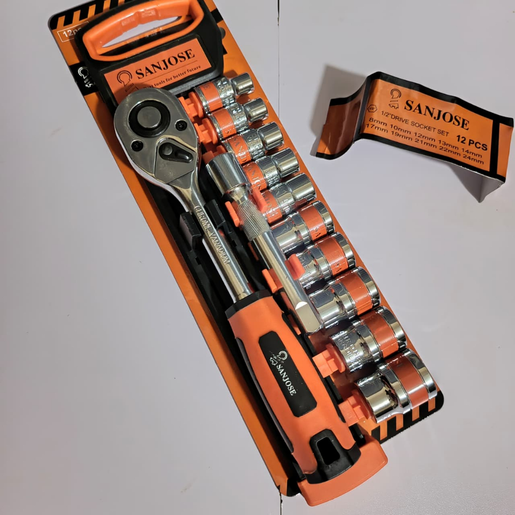 Kunci Shock Set 12 Pcs 8 Sampai 24 mm 1/2" Handle Ratchet Sanjose Sock Lengkap 8-24 Ready Sok Tekiro