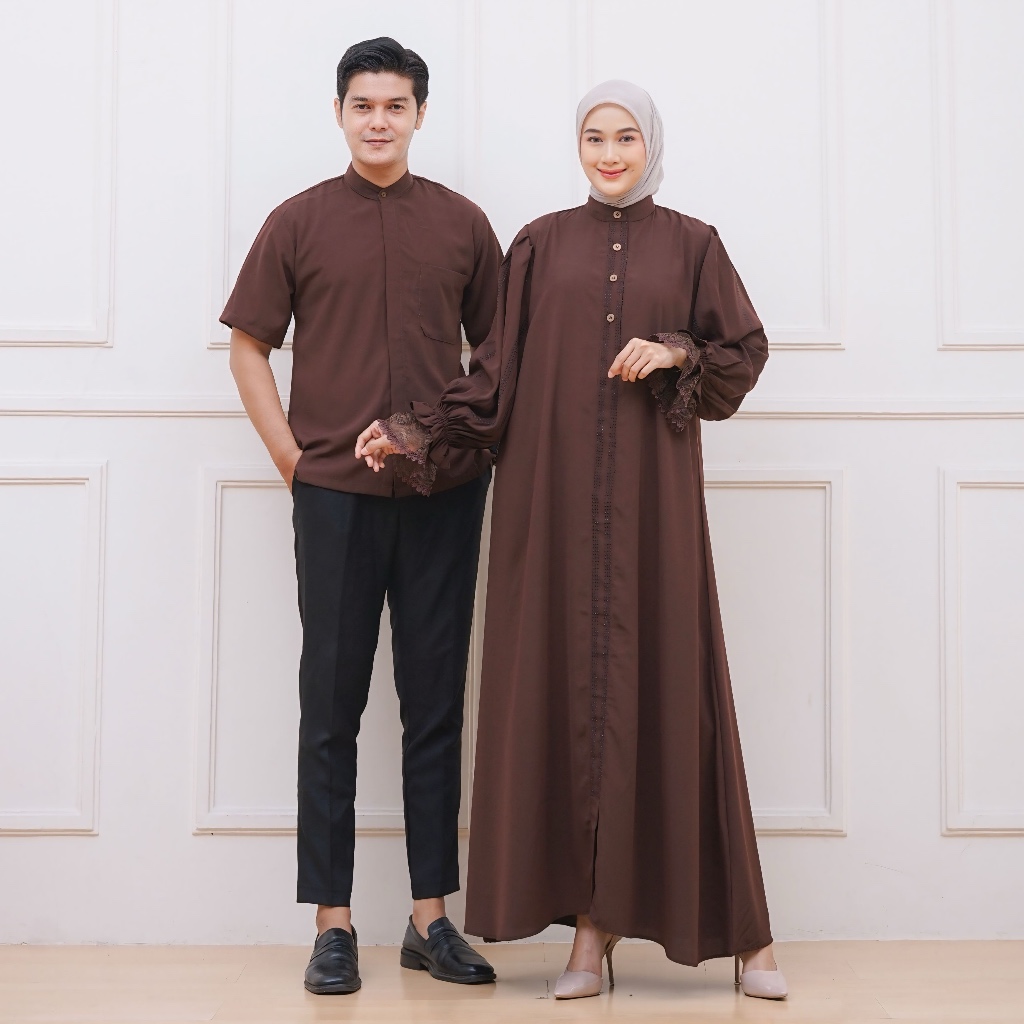Zeya Abaya Set_Dress Lebaran Couple_ Abaya Sarimbit Glitter_Set Abaya Renda & Koko Bahan Jatblack Pr