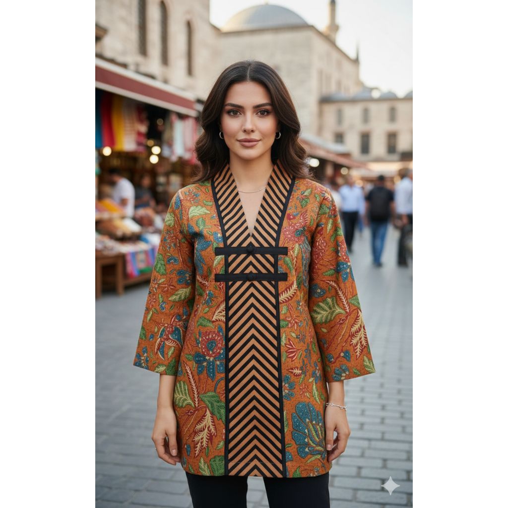 Blouse Batik Wanita Solo Motif 3ngeri mix Lurik ATBM bahan batik katun halus Cocok Untuk Kerja Konda