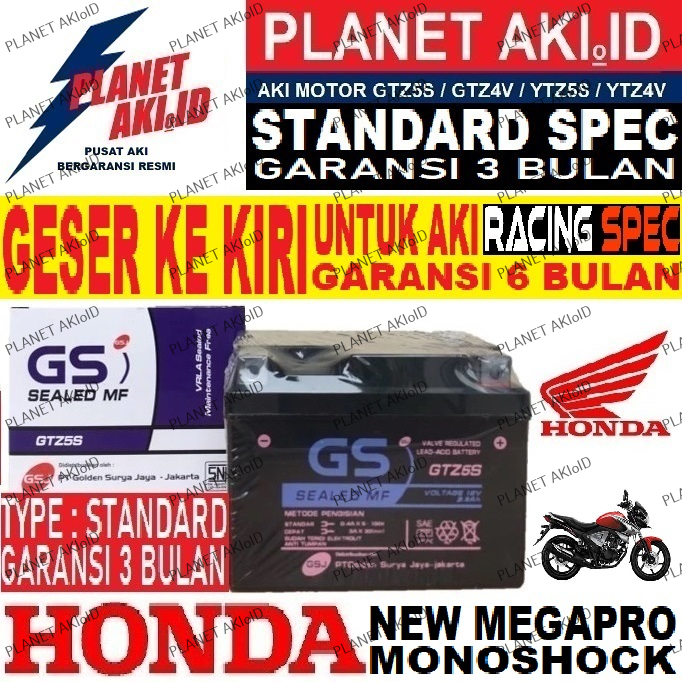 Aki Motor Honda New Mega Pro Megapro GTZ5S Accu Kering MF