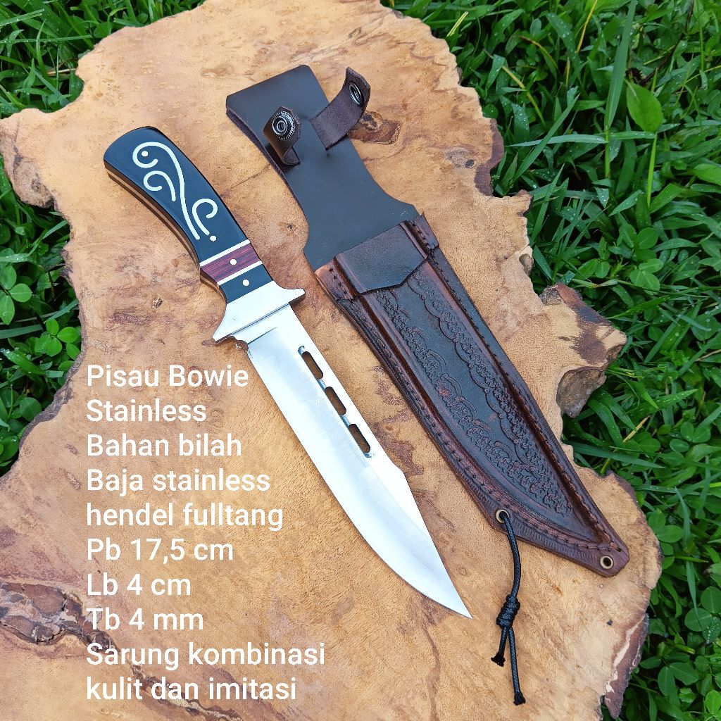 pisau hiking camping stainless stainless sarung kombinasi kulit dan imitasi