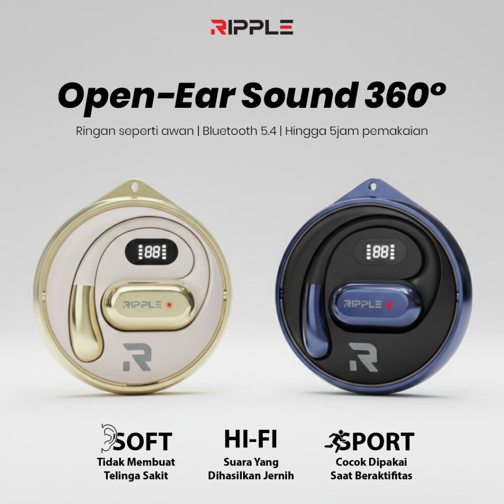 Ripple Earphone Bluetooth Tws Iphone/Android Bass Full Wireless Gaming Hearphone Running Earhook Ori