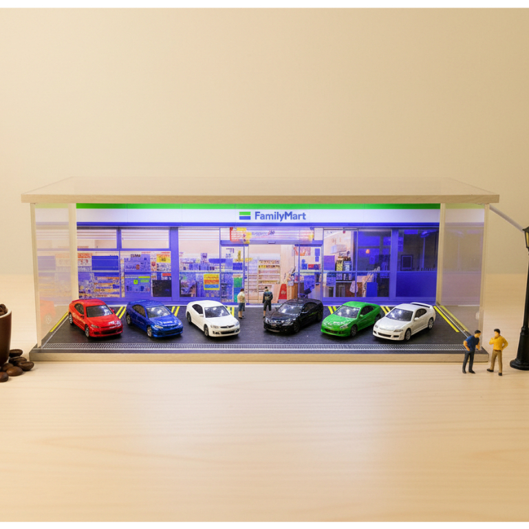 KARIMAKE GARAGE Diorama MINIMARKET Garage WITH LED Rak Display Pajangan Diecast Hot Wheelss