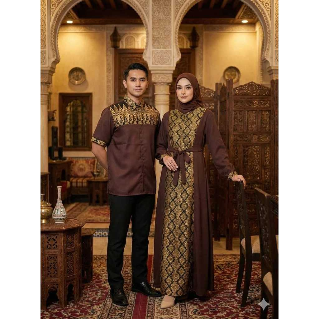 Baju Couple Batik Modern Pasangan Kondangan Kekinian Gamis Kapelan Suami Istri Fashion Muslim Cantik