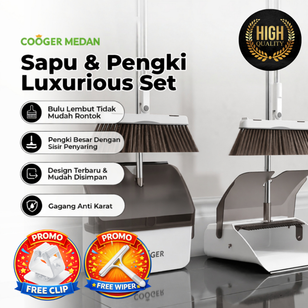 COOGER MEDAN Sapu Pengki Set Premium - Menyapu Rumah Praktis Kapasitas Besar Model Terbaru - Luxury 