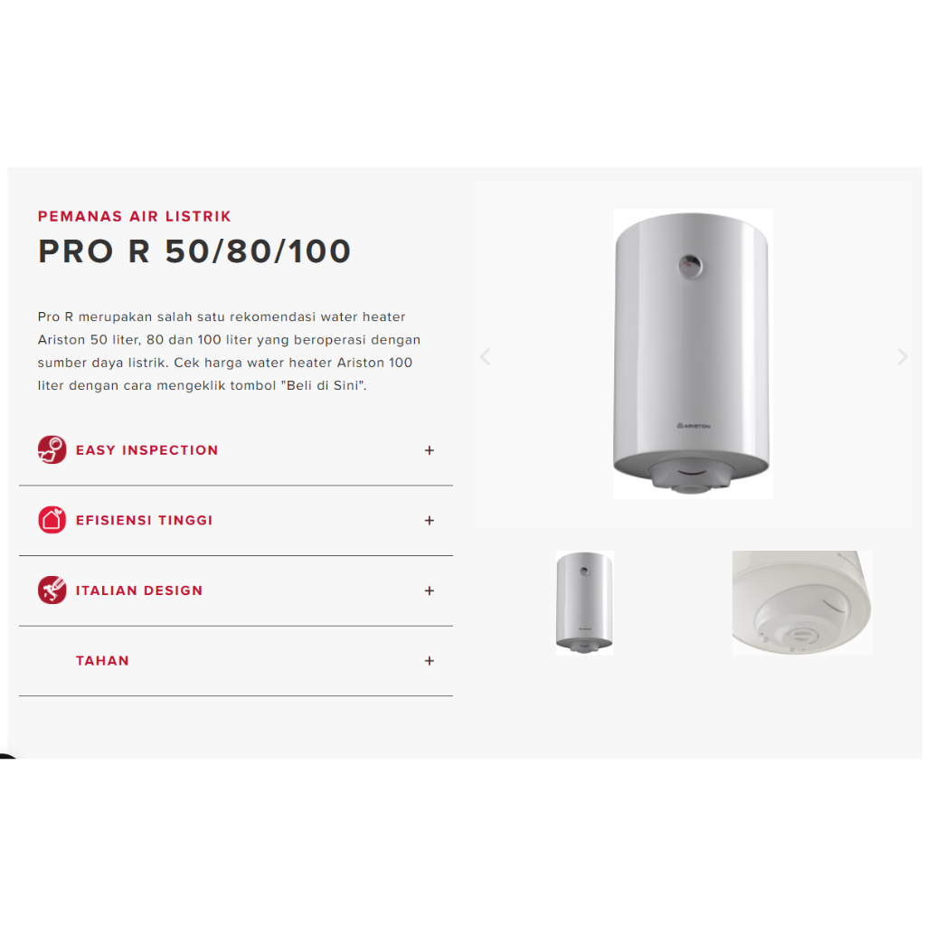 WATER HEATER ARISTON LISTRIK 50 LITER PROR50V / WATER HEATER ARISTON LISTRIK 80 LITER PROR80V / WATE