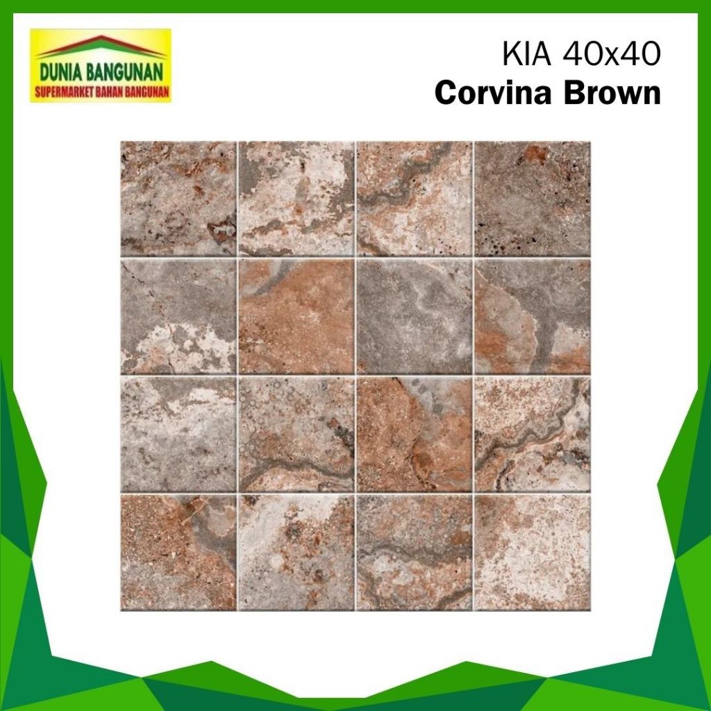 Keramik 40x40 Lantai KIA Corvia Brown Keramik Lantai Kasar Motif Batu Alam