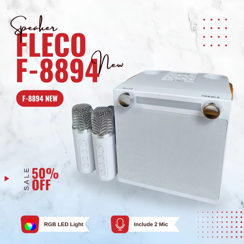 Speaker Fleco F-8894 Mini / F8894 Bluetooth Free 2 Mic Wireless dengan soundcard Mic mini Full Bass 