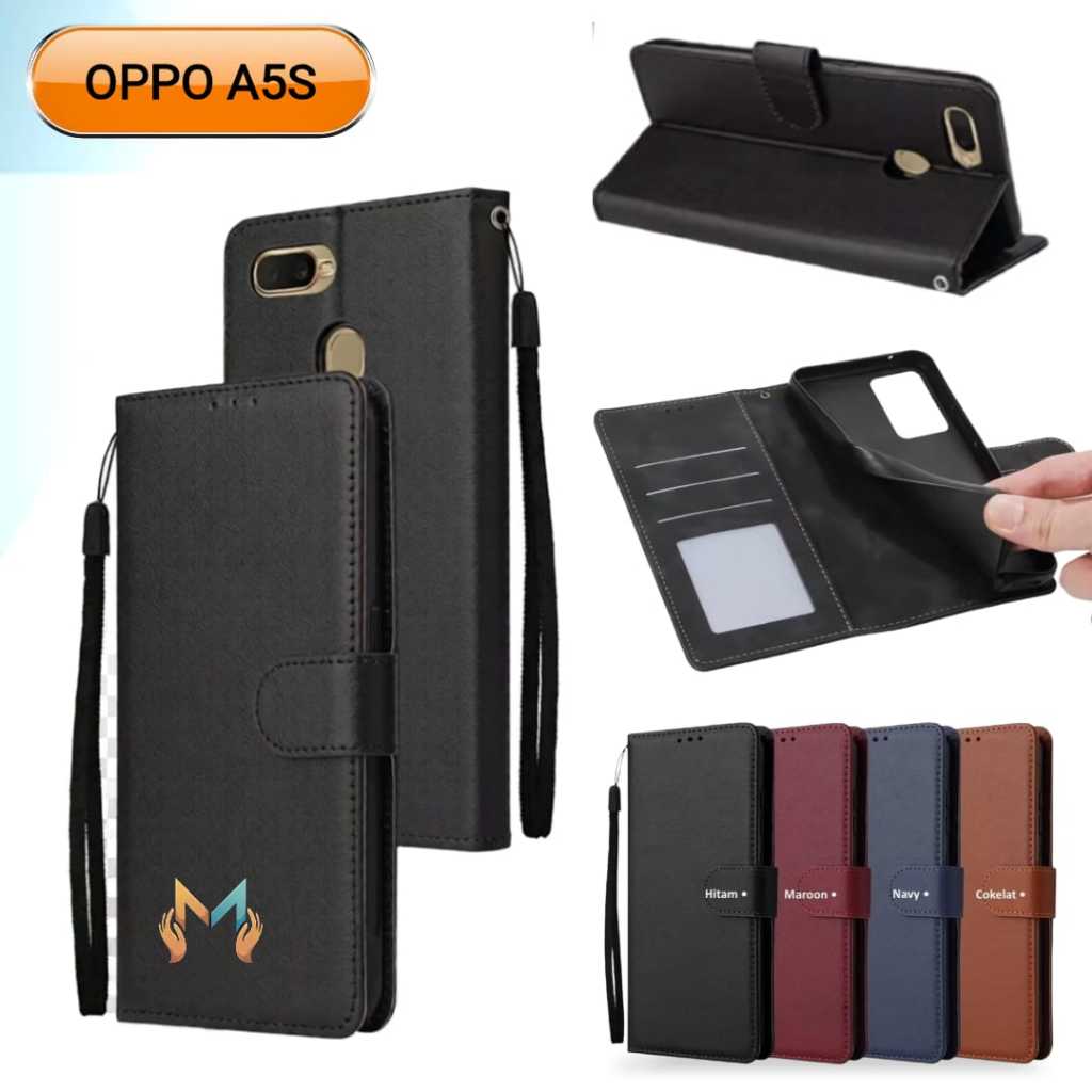 Flip Case Leather OPPO A5s Casing Dompet Kulit Buka Tutup