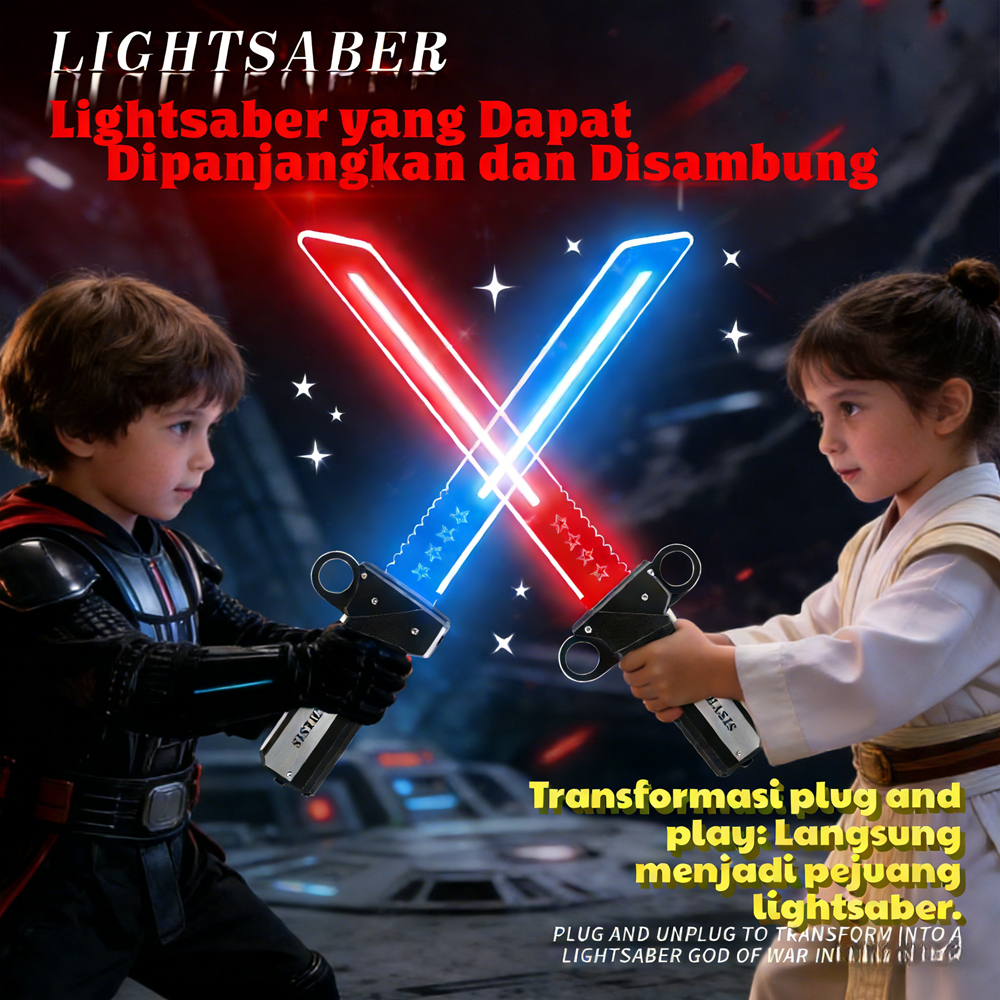 Mainan Lightsaber Teleskopik Bilah Ganda Baru untuk Cahaya Bercahaya Anak Laki-Laki Hadiah Pedang Sa