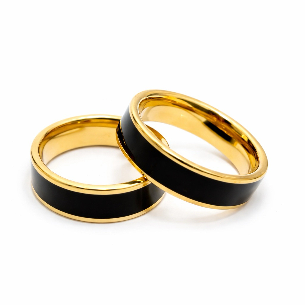 Cincin Couple Hitam Emas Elegan Premium Unisex Cincin Tunangan Pernikahan Anti Karat