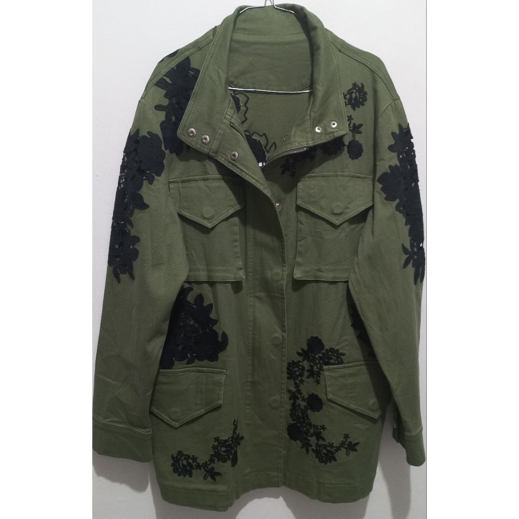 SemiParka Hijau Army Bordir Bunga Model M65