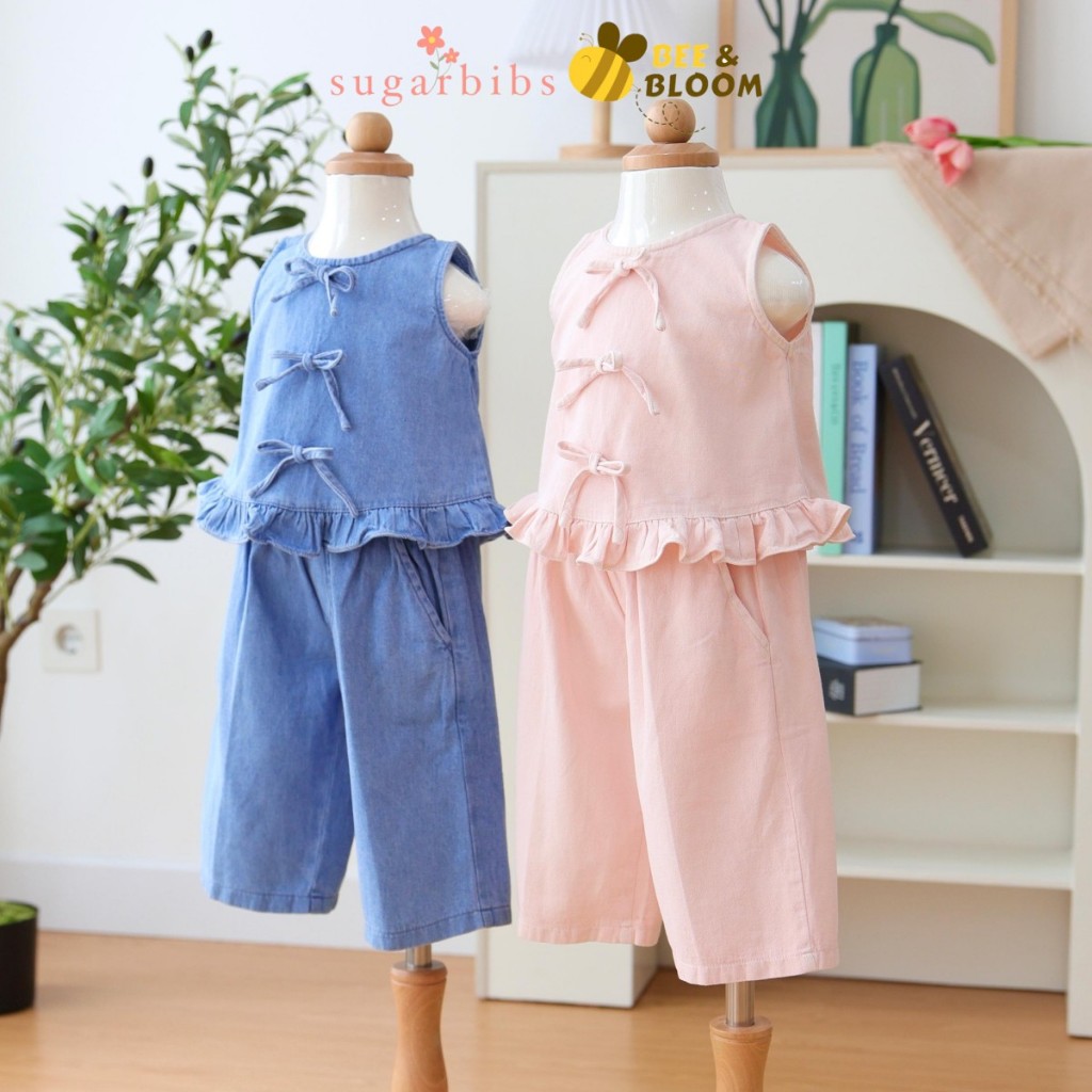 SugarBibs Triplet Set | Setelan Anak Perempuan |  One set anak celana Kulot