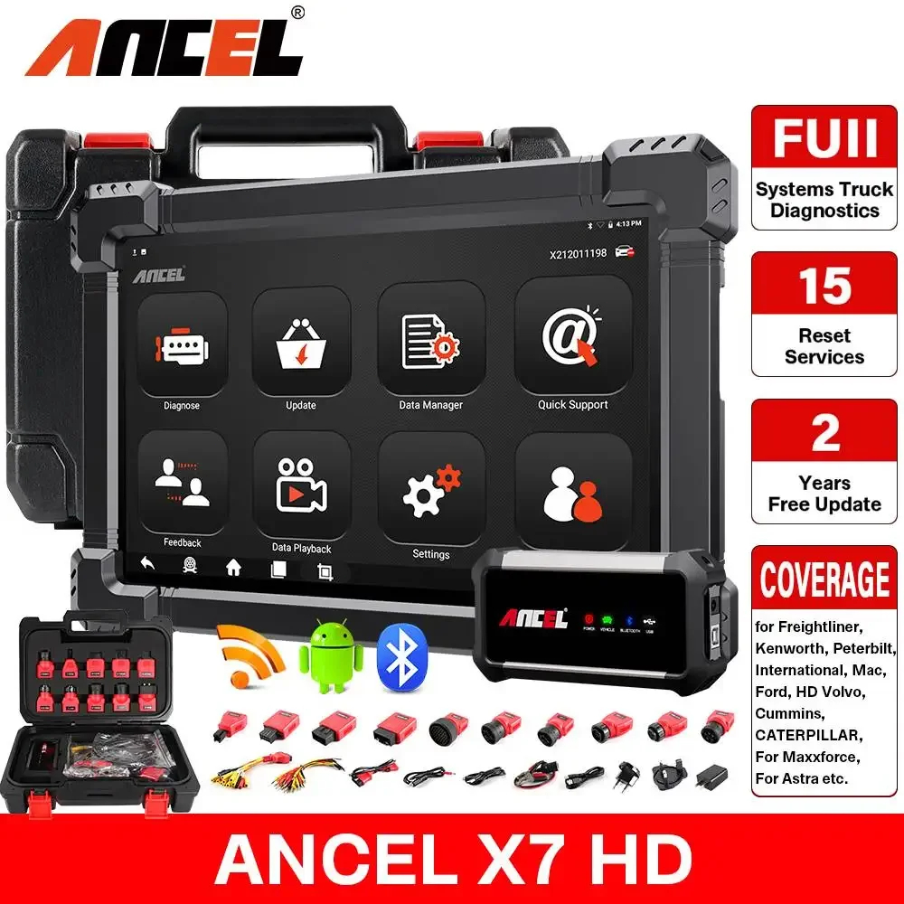 ANCEL X7 HD Alat Diagnostik Truk Berat Sistem Lengkap 12V 24V EPB ABS Reset Oli SAS Regen DPF TPMS E