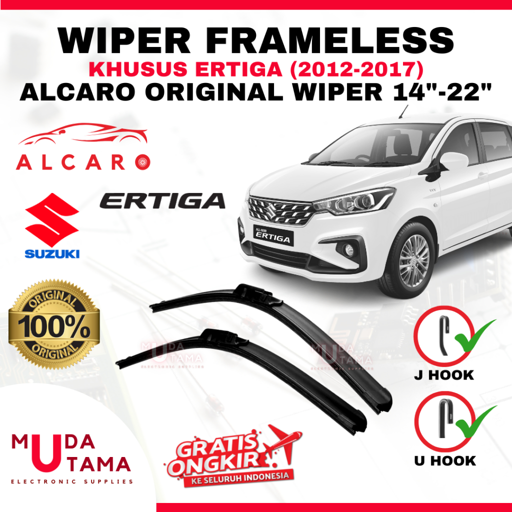 Wiper Frameless ERTIGA 2012 s/d 2017 Original Alcaro - Sapu Kaca ERTIGA - Wiper ERTIGA Frameless - W