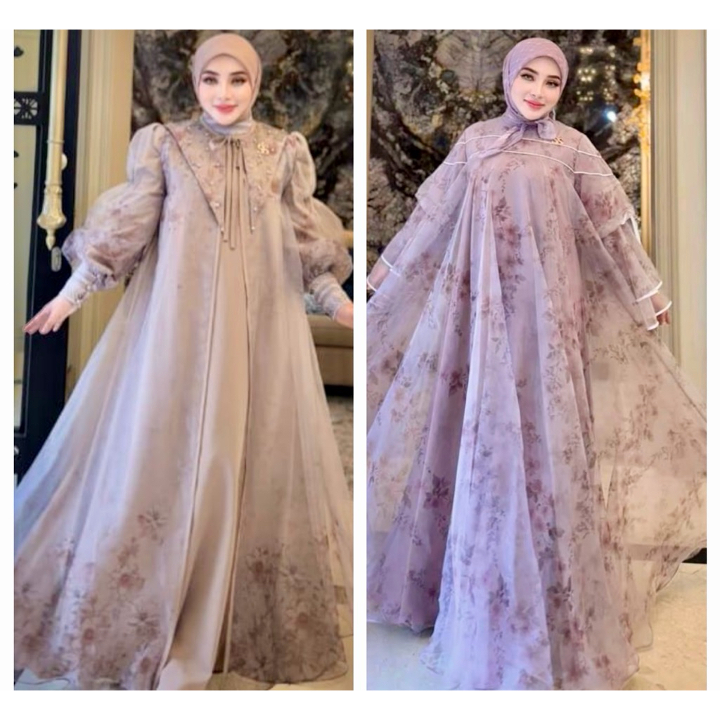 READY SHELLASAUKIA ORi SALE GAMIS ORGANZA BARU DRESS TILE SUTRA ORGANZA SET HIJAB RAYA  ORI GAMIS SS