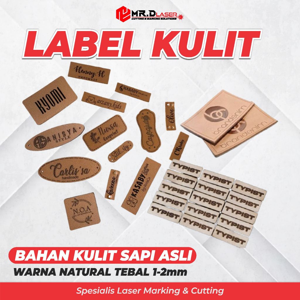 Custom label kulit asli warna natural grafir laser brand clothing