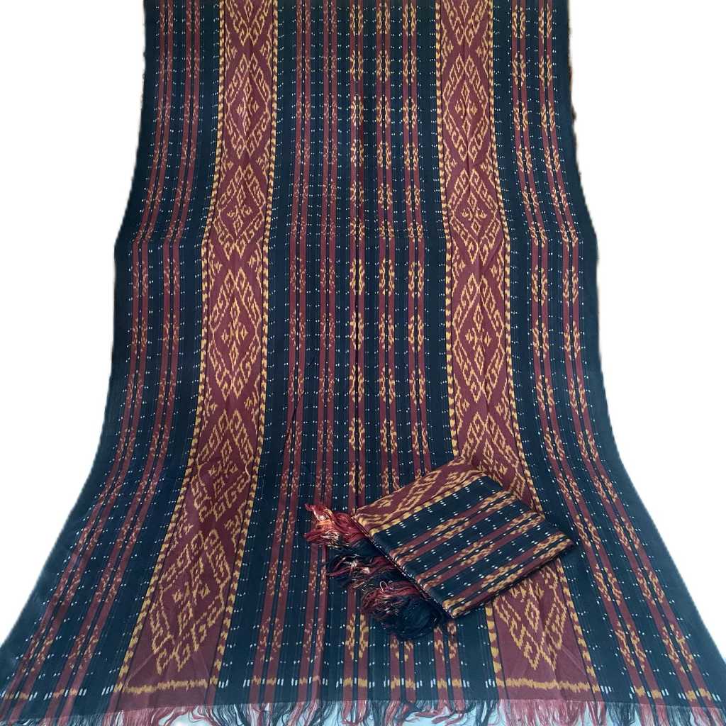 Tenun Ikat Troso Jepara Warna Coklat Klasik Motif Simple