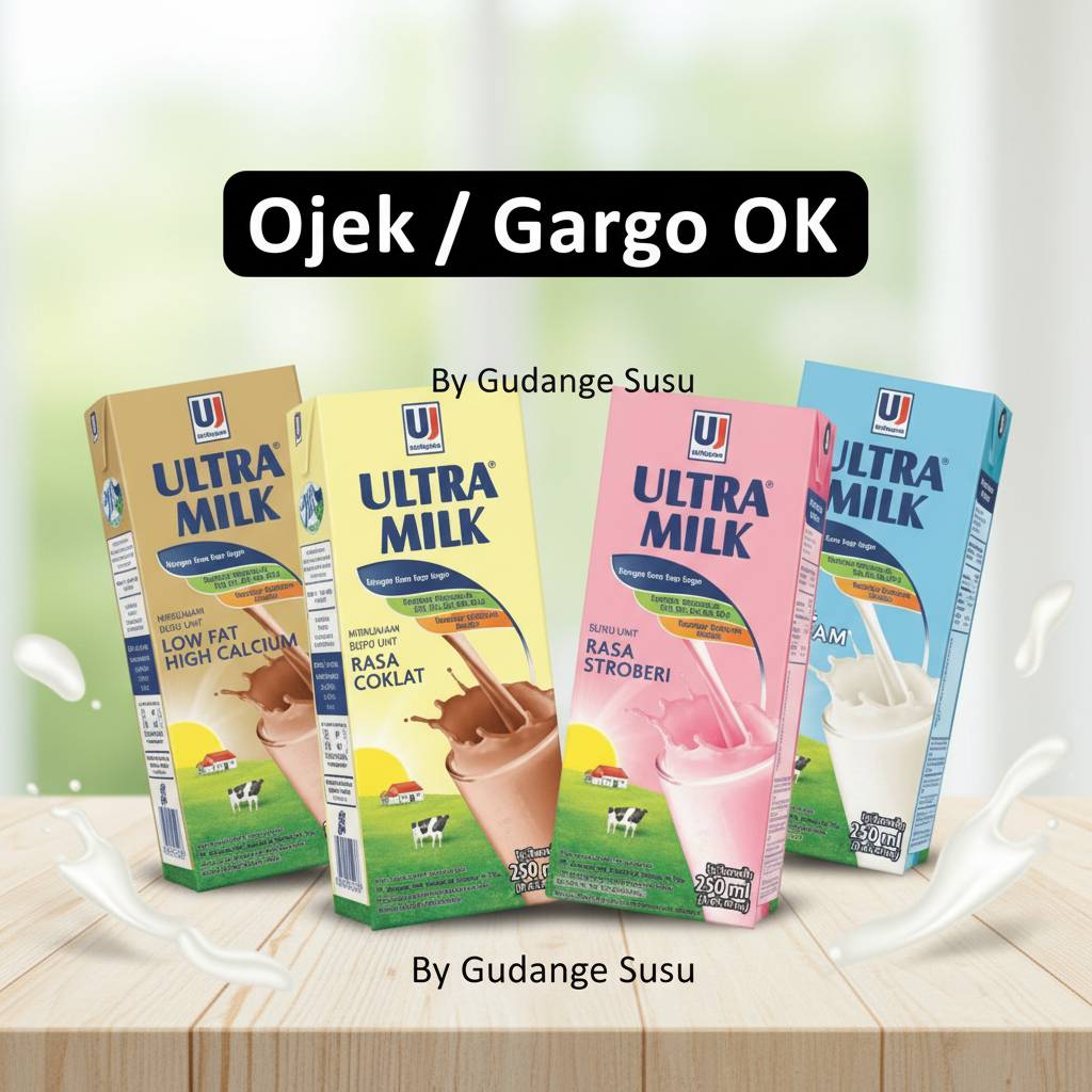 CARGO|OJEK-Susu Ultra Milk UHT 250ml | 1 Dus Isi 24pcs | Full Cream, Cokelat, Strawberry- Harga Gros