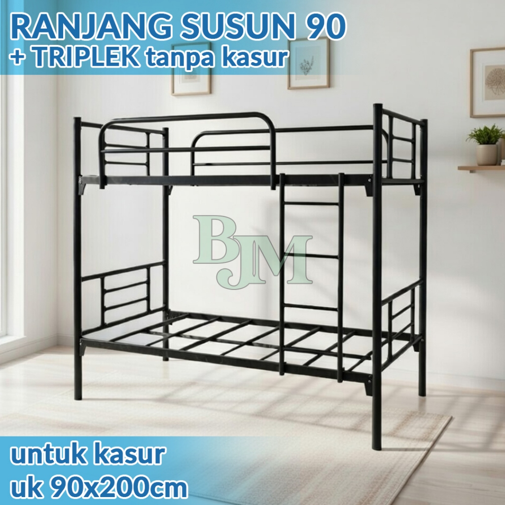 RANJANG SUSUN 90 + TRIPLEK RANJANG TINGKAT RANJANG 2 SUSUN RANJANG BESI BUNKBED PUTIH