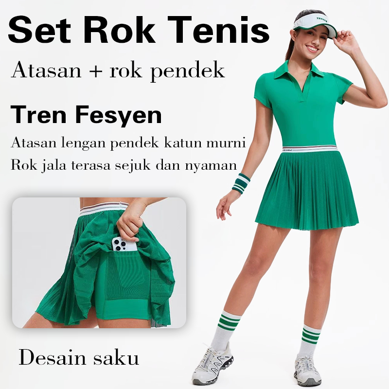 Setelan Rok Tenis Wanita Korea / Baju Olahraga Badminton Skirt Premium / Sporty Miniskirt Set Slim F