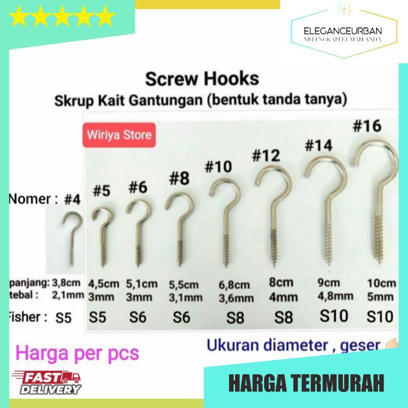 Sekrup Gantung Buka 5cm 6cm 8cm 9cm