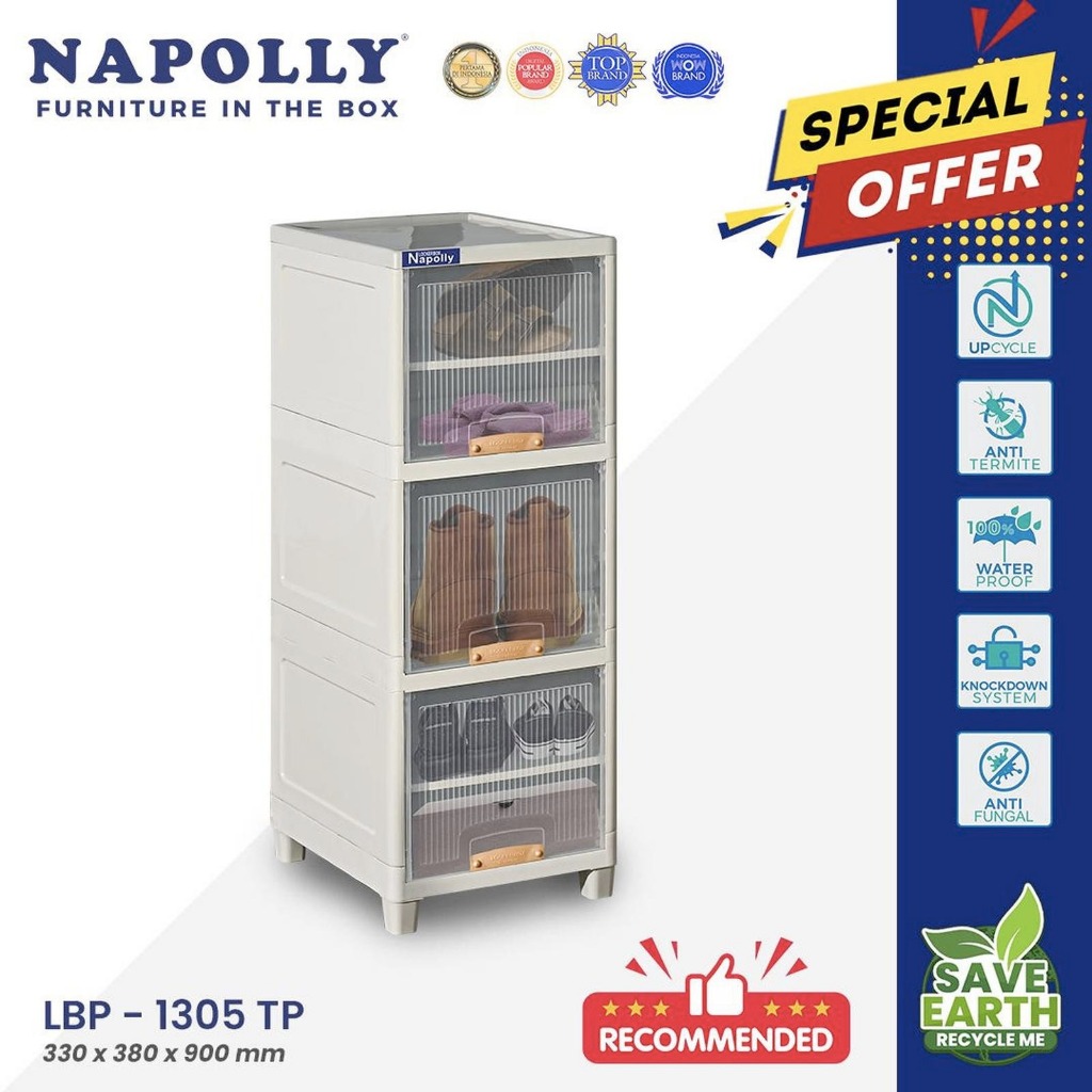 Napolly Locker Box & Lemari Plastik LBP 1305 TP 3 Susun 5 Sekat, Lemari Penyimpanan Pakaian Mainan D