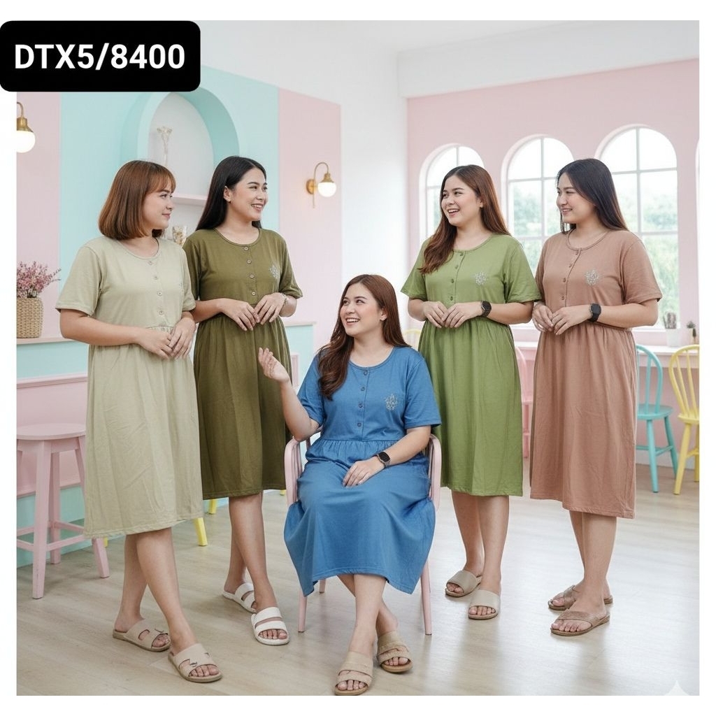 Daster AMRO 8400 Dress XXL JUMBO DTX Label Putih Kancing Aktif