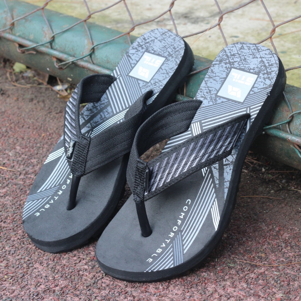Sandal Jepit Gunung Pria STIL Original - Sandal Japit Hitam Casual Outdoor - Sandal Santai Pria Sol 