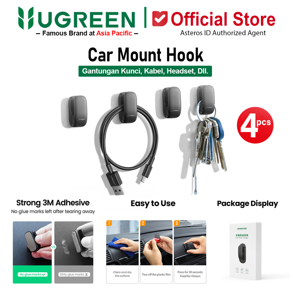 UGREEN Hook Klip Gantungan Kunci, Kabel, Multifungsi Untuk Dasboard Mobil, Tembok, Meja dll 80199