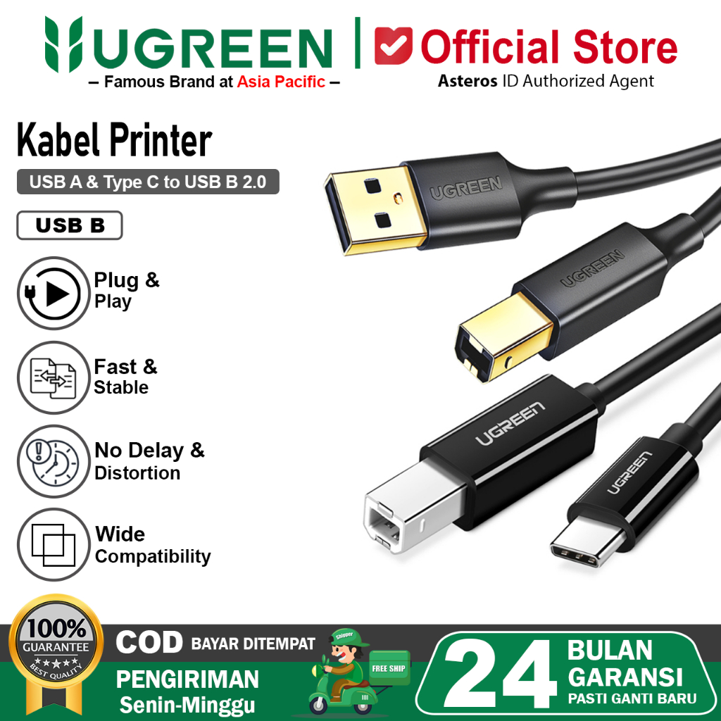 UGREEN Kabel Printer Canon Epson USB 2.0 & USB C To Male USB B 2.0
