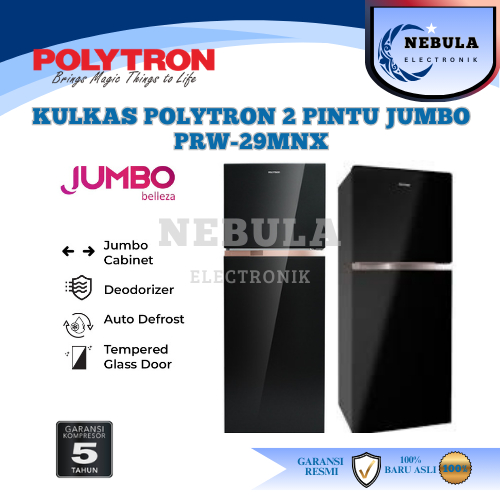 KULKAS POLYTRON 2 PINTU JUMBO PRW-29MNX/POLYTRON KULKAS 2 PINTU BELLEZA JUMBO 260 LITER