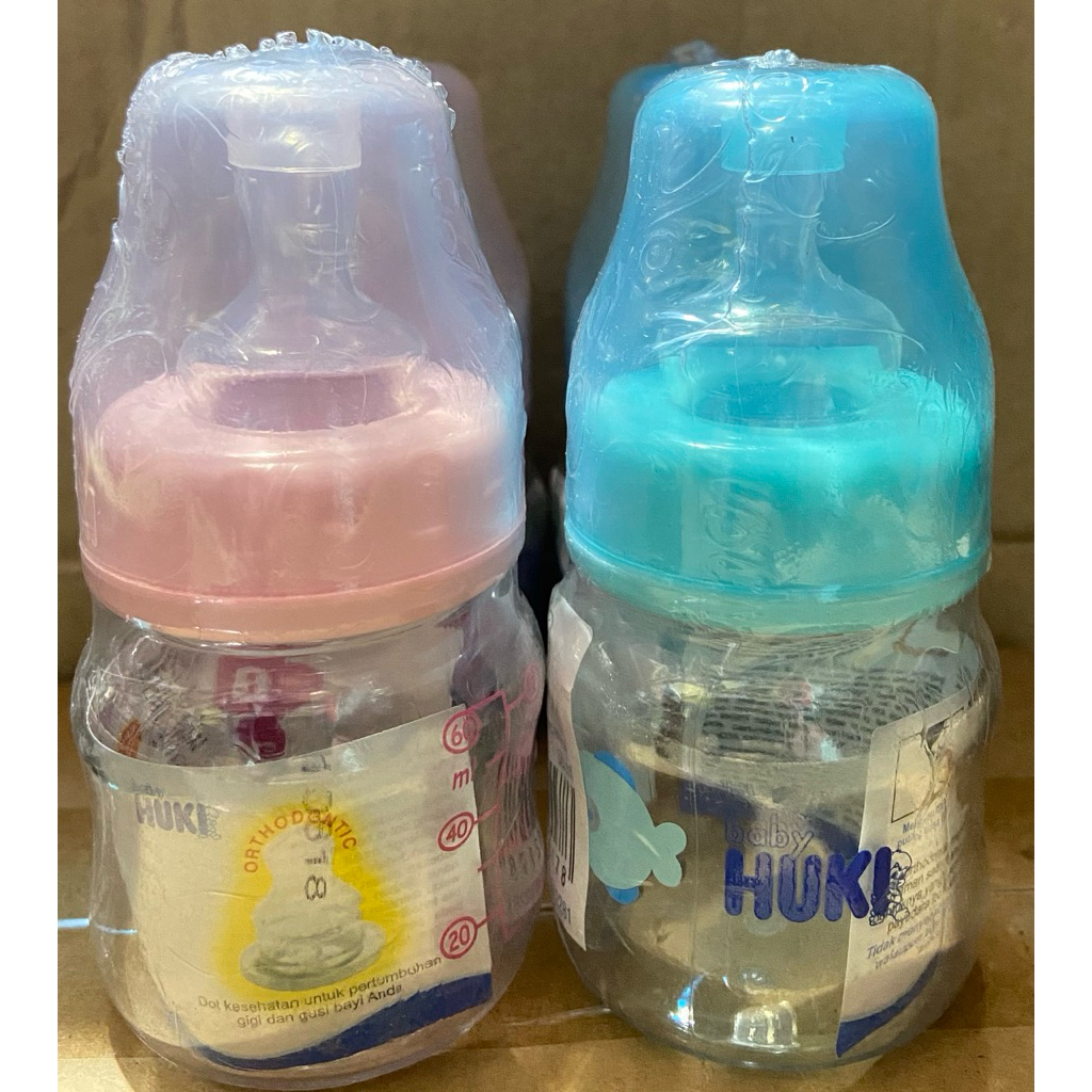 Huki Botol Susu Bayi 60ml dengan Dot Gepeng Anti Kolik, Aman untuk Si Kecil