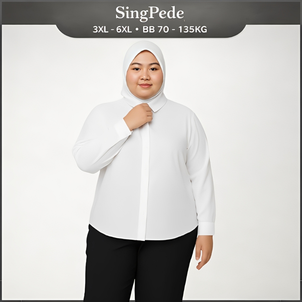 Kemeja Putih Wanita Lengan Panjang Polos Basic Oversize Jumbo LD 120 130 140 150 BB 70-135KG Rayon