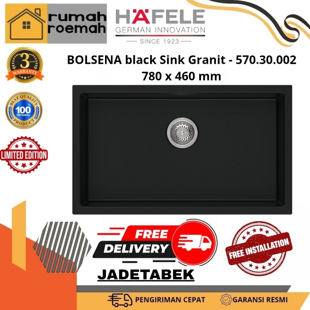 HAFELE Kitchen BOLSENA Bak Cuci Piring Dapur 1 Bowl - Granit Quartz Tahan Panas Anti Noda topmount /