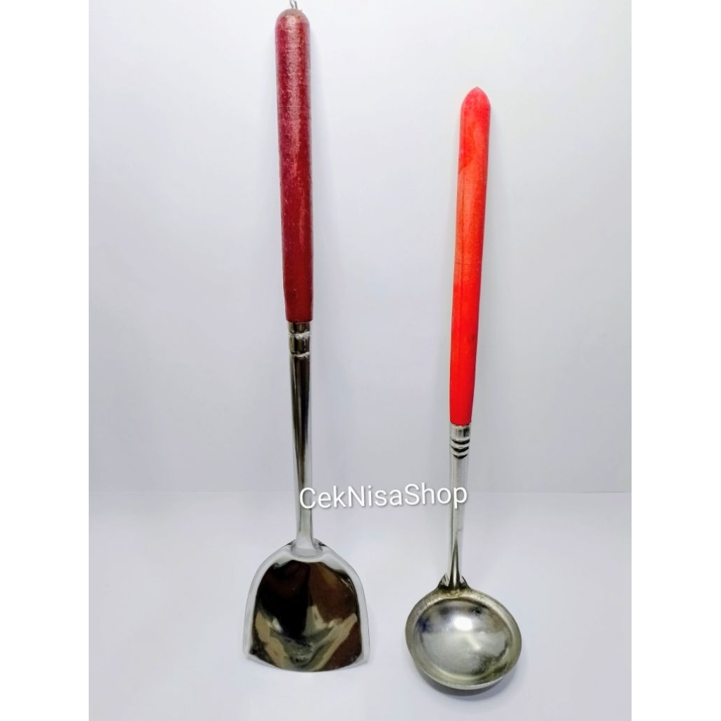 (53CM) Irus Bakso Stainless Steel Tebal Murah / Spatula polos / Sutil Kayu Panjang / Sodet Irus Stai