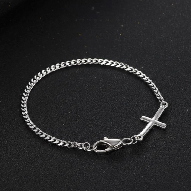 gelang titanium rantai konektor salib elagan pria wanita anti karat anti luntur terbaru dan terkeren