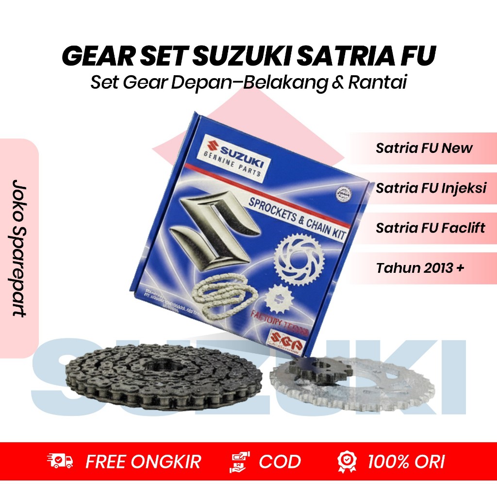 GEAR SET + RANTAI ORIGINAL MOTOR SUZUKI SATRIA FU NEW, SATRIA FU INJEKSI GARANSI ORI