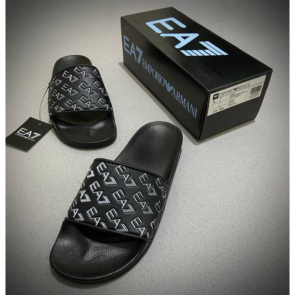 SANDAL  EA7 PRIA || SLIDE ON MODEL TERBARU || HIGH QUALITY || PREMIUM SLIP ON  *includ box (Bisa COD