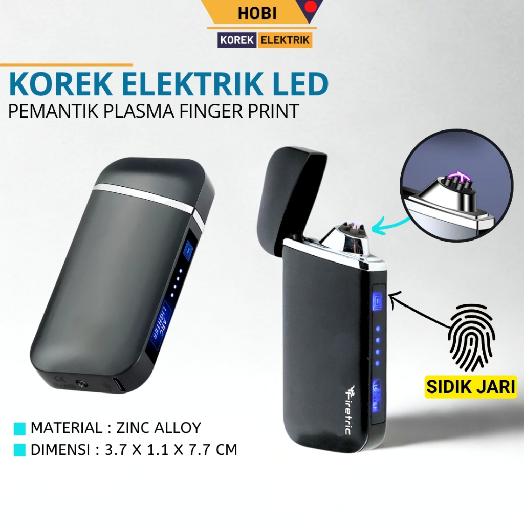Korek Elektrik Fingerprint Murah Korek Api Elektrik Plasma Pulse Arc Lighter LED USB