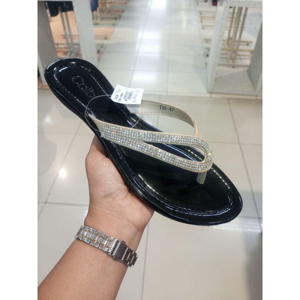 Sandal Wanita Teplek Calbi Original Artikel TQE 47 Model Jepit Hak Flat Size 36-40