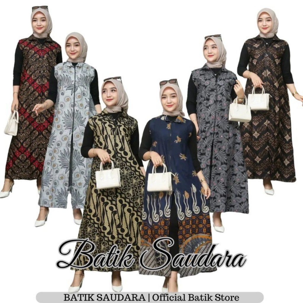 Cardigan Batik Saudara outer Resleting Depan Tanpa Lengan Baju Wanita Panjang Jumbo Big Size LD 130