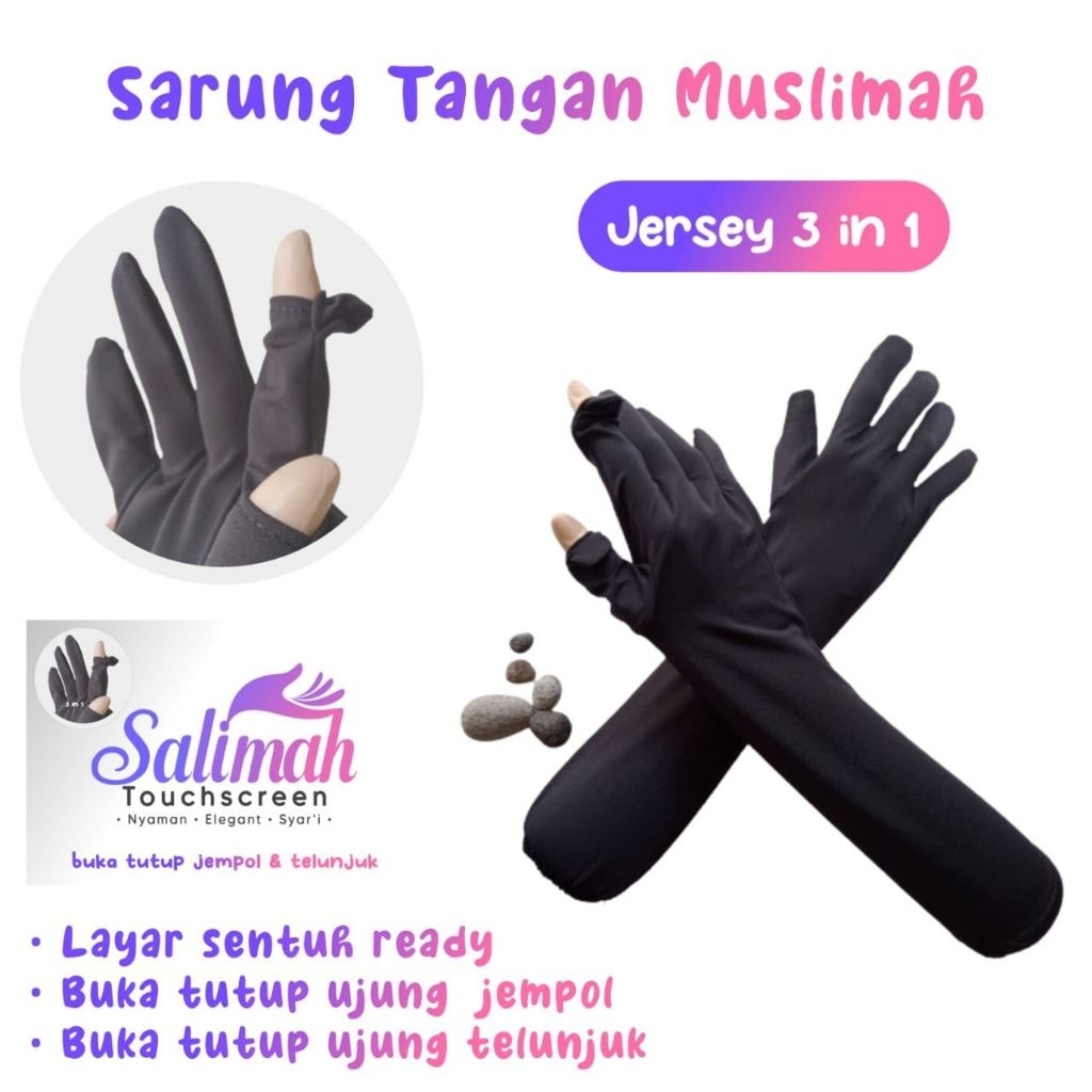 ( Bisa cod ) PAKET HEMMAT 12pcs Sarung tangan Wanita Buka Tutup 3 in 1 Touchcreen Bahan Jersey Adem 