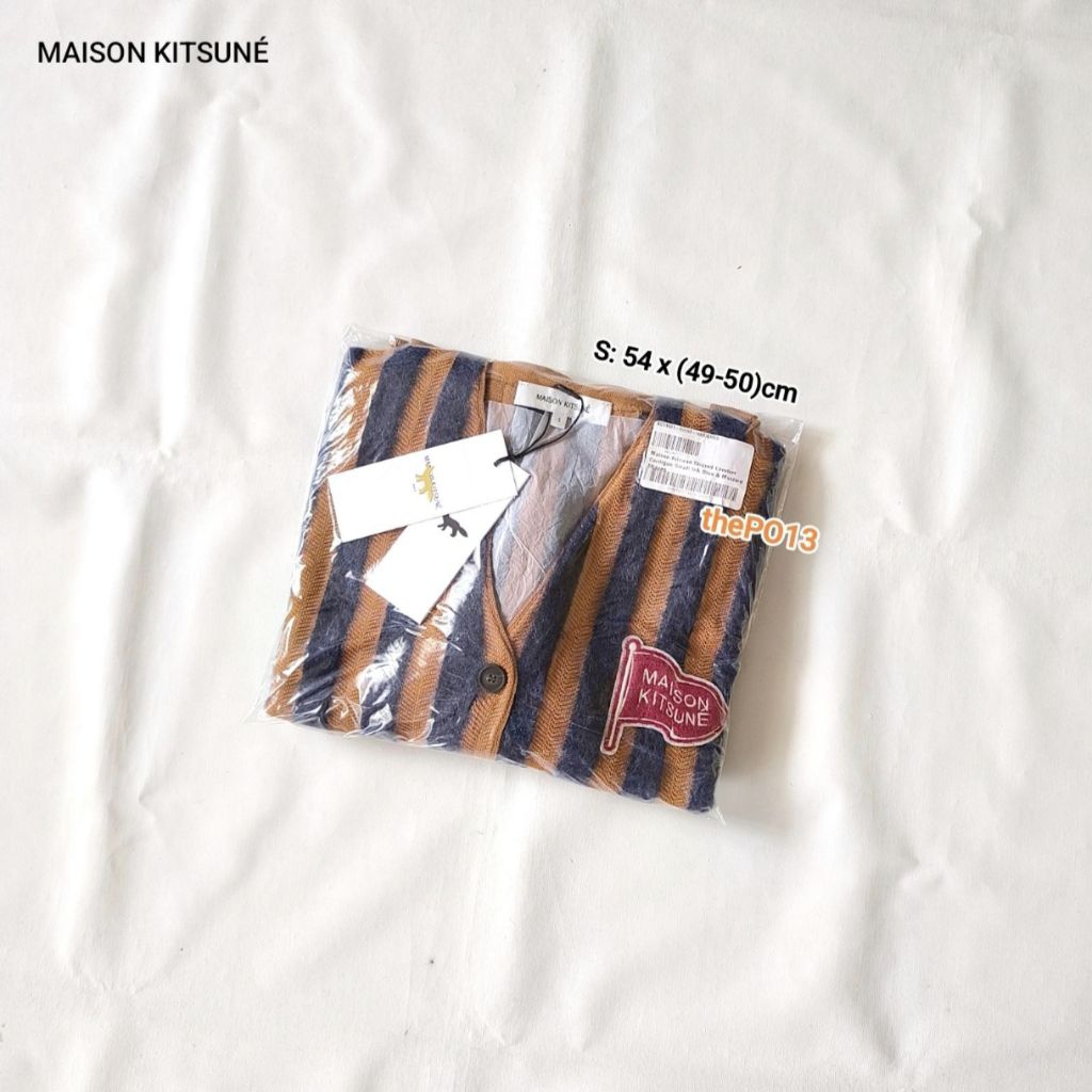 MAISON KITSUNE STRIPED COMFORT FLAG CARDIGAN BLUE MUSTARD FW24 AUTHENTIC 100% BNWT