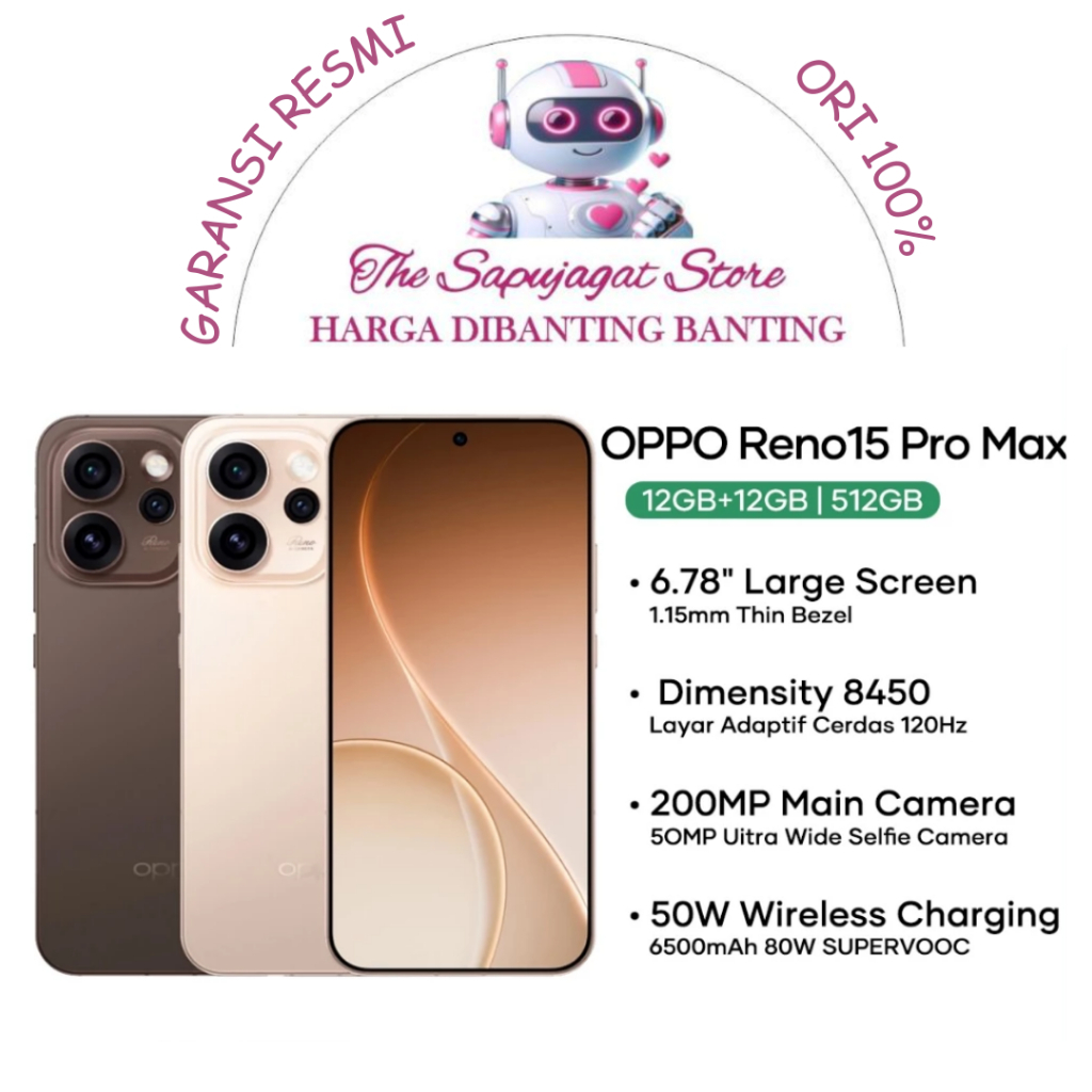 Oppo Reno 15 Pro Max 5G 12/512 New Garansi Resmi Promo Bandung