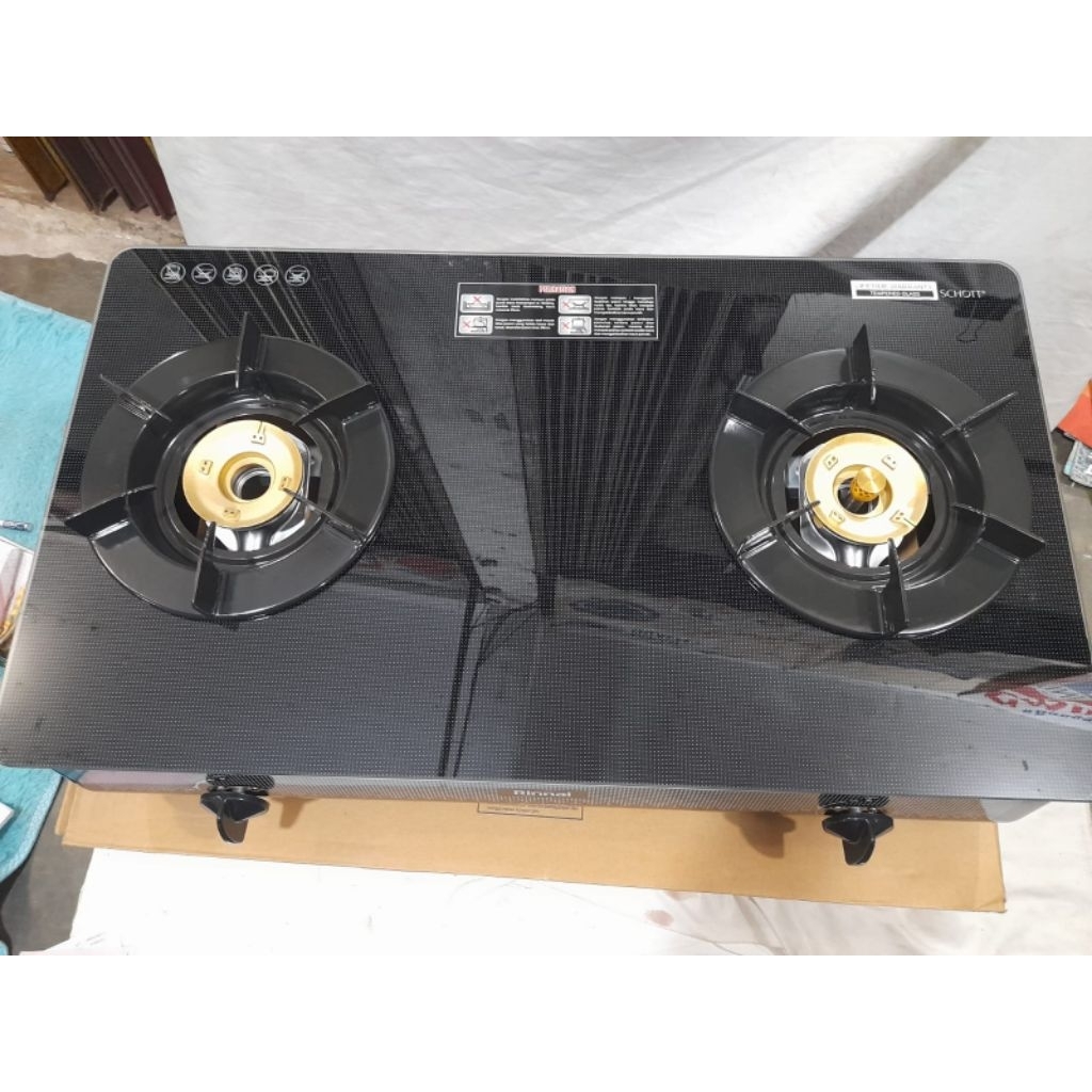 Kompor gas kaca 2 tungku RI 712 GABHitammerk Rinnai,Set selang miyako