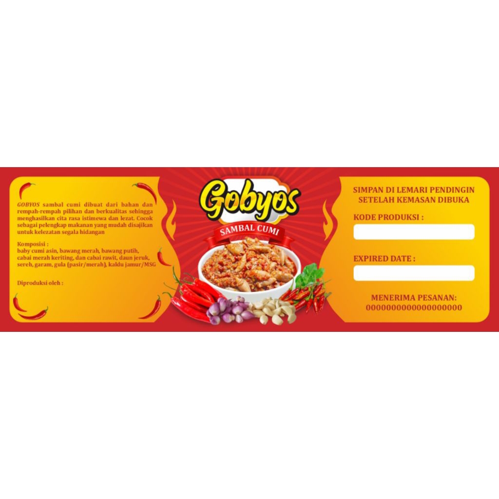 stiker label sambal toples botol kemasan 150 gram bisa custom